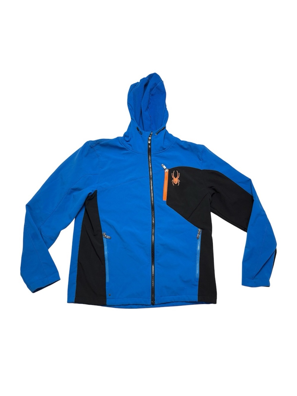 Spyder Ski Snow Winter Jacket Blue Black with Hood Accent Orange